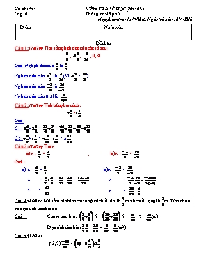Đề kiểm tra một tiết Số học lớp 6 (Bài số 3) - Năm học 2015-2016
